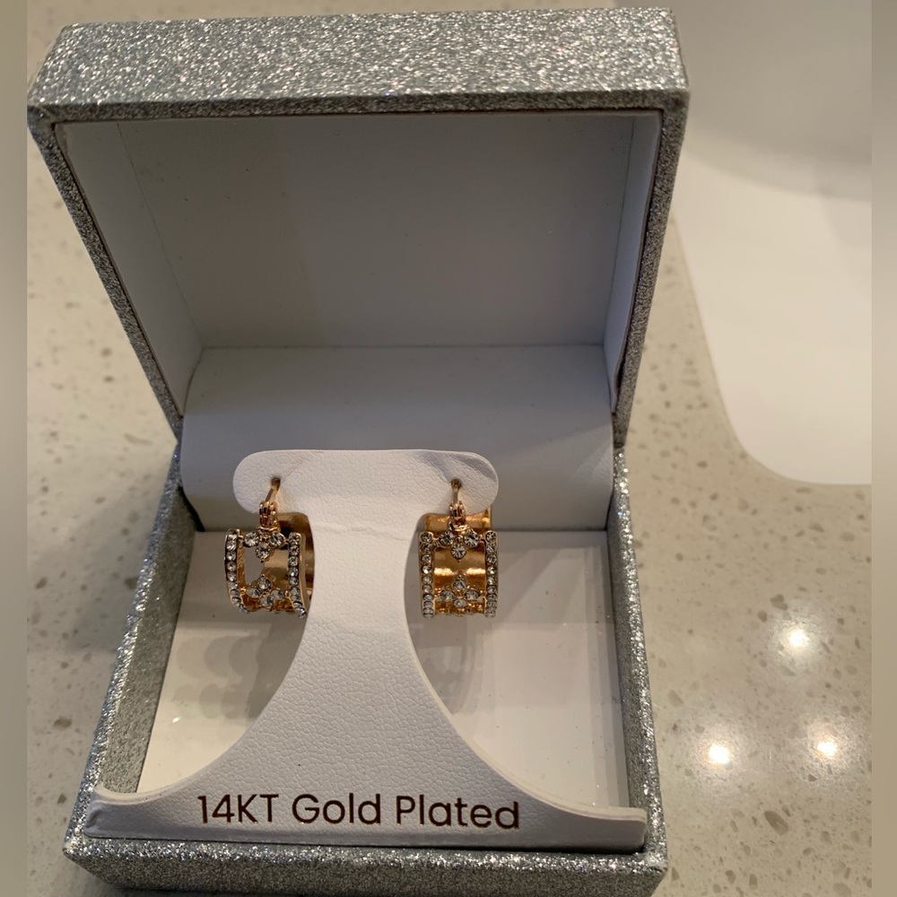 14 KT Gold Plated Hoop CRYSTAL Earrings